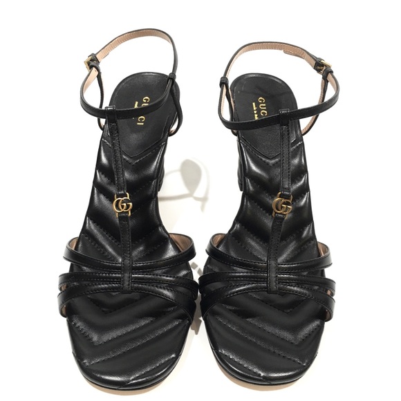 GUCCI GG LOGO MARMONT NAPPA MID HEEL SANDALS -BLACK LEATHER -WOMEN’S US 10 -NEW - Picture 11 of 11